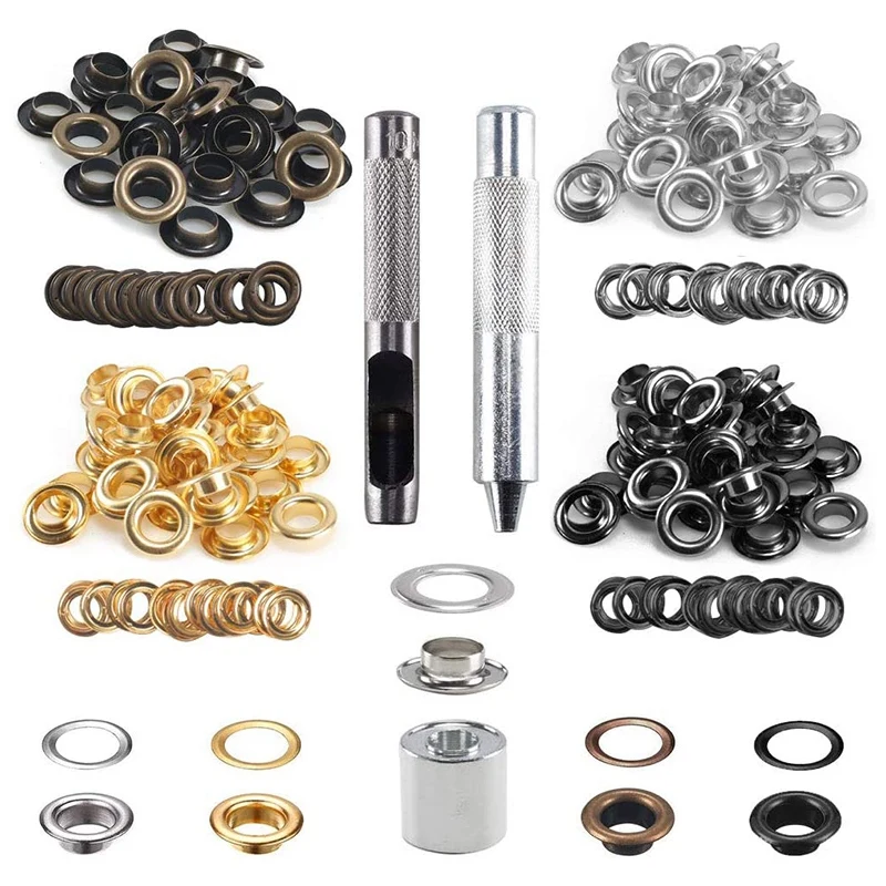 100 Sets 10mm Grommet Tool Kit Eyelets and Install Tarpaulin Repair for Shoe Clothes Leather Crafts | Дом и сад