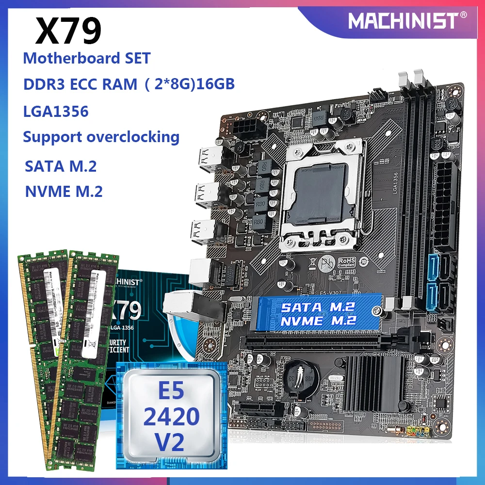 X79 Machinista Placa m e Lga 1356 Conjunto Kit Xeon E5 2420 V2 8gb 