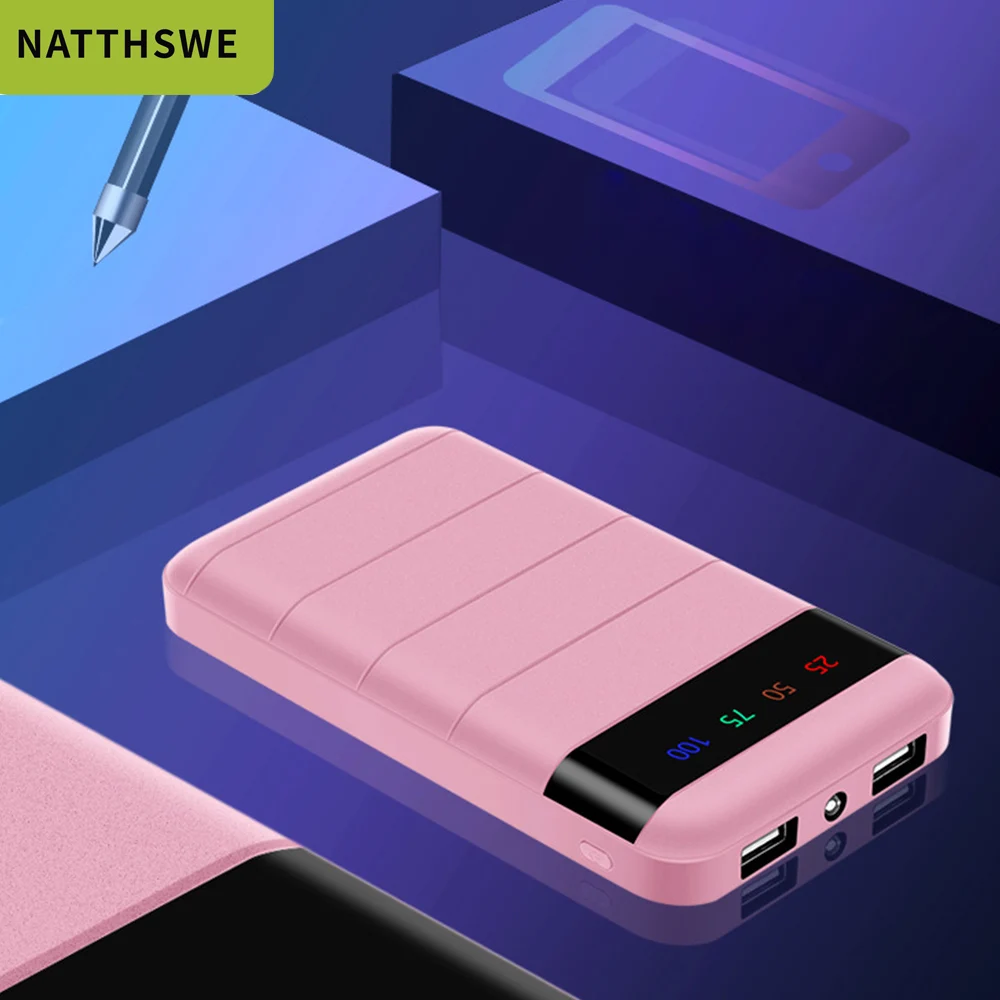 pink NATTHSWE 20000 мАч портативное зарядное устройство с двумя USB тонким внешним аккумулятором для samsung iphone Xiaomi - Цвет: pink