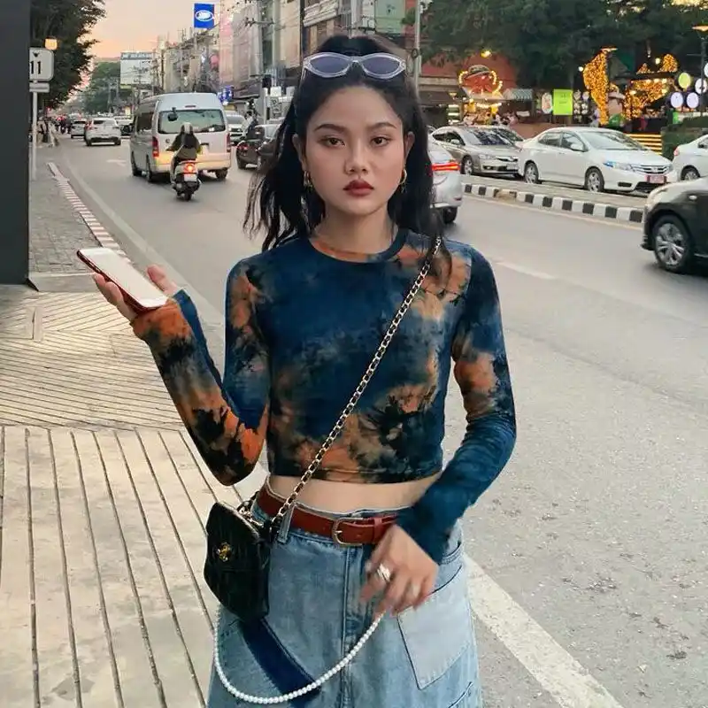 Tシャツ女性の人格ストリートスタイル全身スリーブクールシックなファッションレディースタイスリム4色tシャツコージースタイリッシュなイントップ Tシャツ Aliexpress