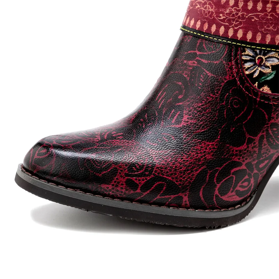 Autumn Winter Distressed Retro Women Riding Boots Three-Dimensional Flower Warmth Women High Heels Knee-High Zipper Boots Shoes (1)