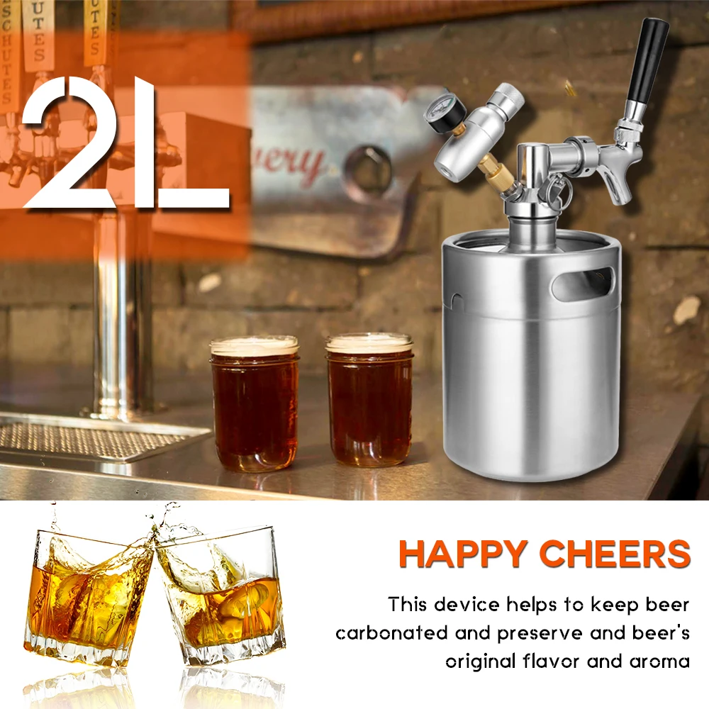 

2L Mini Steel Beer Keg Home Beer Brewing Craft Beer Dispenser Growler System with Tap Pressurized moonshining beers dispenser
