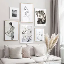 Скандинавский цветочный плакат Абстрактная Картина на холсте Черно-белые настенные художественные картины для гостиной современные декоративные принты на стену
