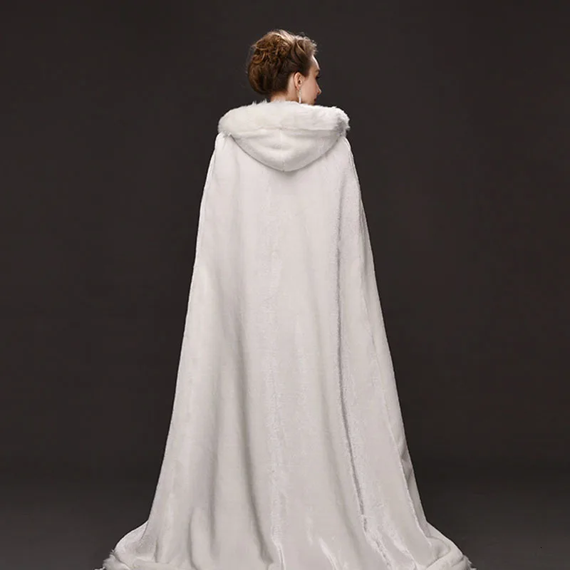 Высокое качество Зимний свадебный длинный плащ меховые накидки с капюшоном