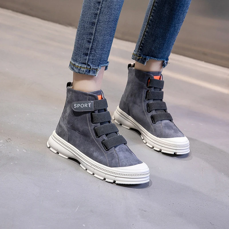 

Women's Ankle Boots Genuine Leather Shoes 2019 Spring Autumn Casual Hook & Loop Female Ankle Boot Women Thick Sole Boot Shoes