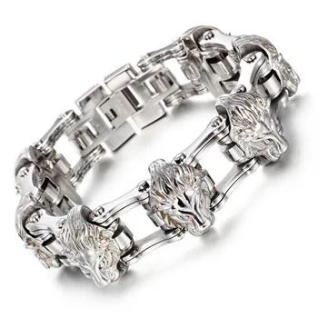 

Edc punk tool, fashion titanium steel lion head bracelet stainless steel bracelet domineering wolf head men's bicycle chain