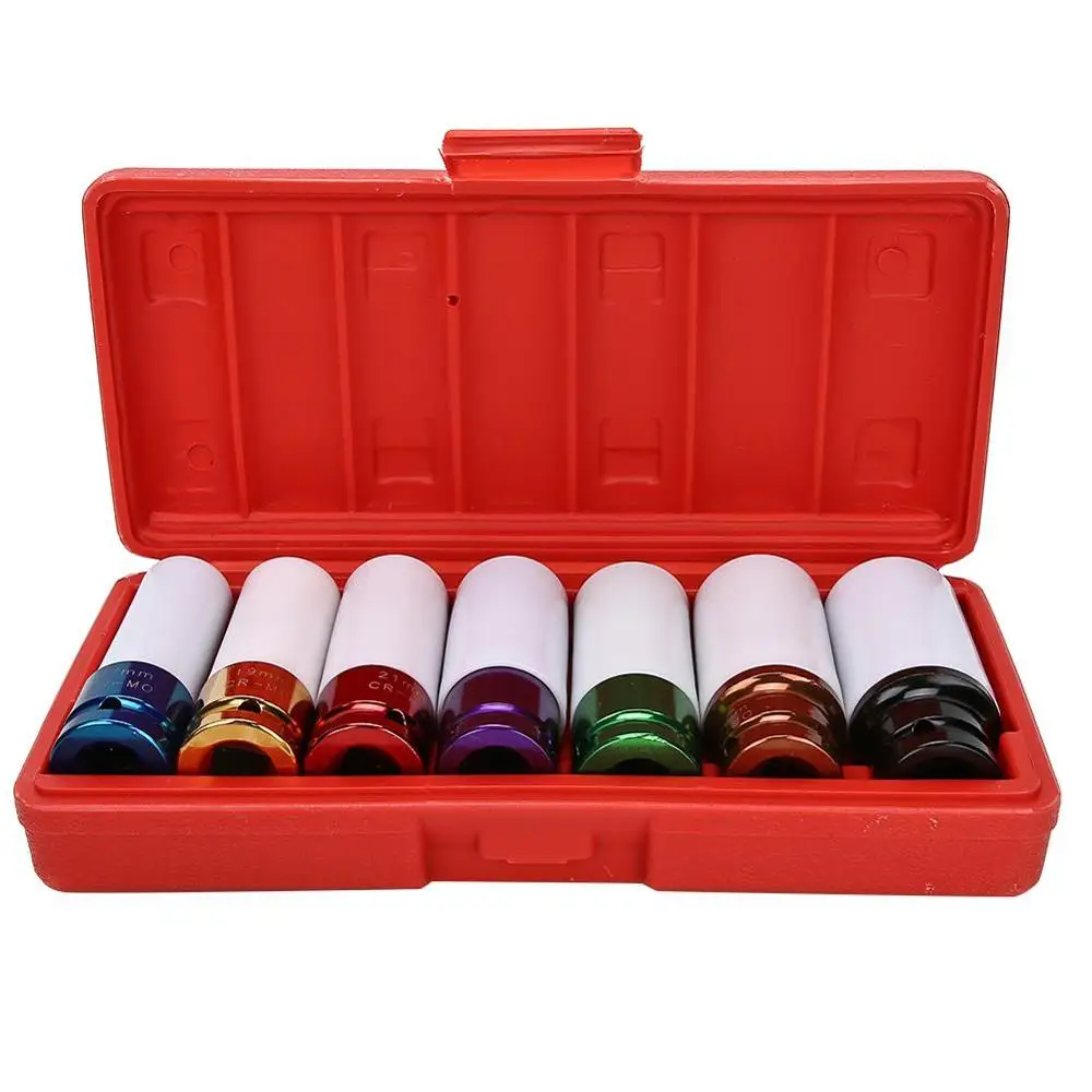 7Pcs Thin Wall Deep Impact Nut Remover Socket Set CR-V 1/2" Drive Ratchet/Bar Alloy Wheels Sleeve 17/19/21/22/23/24/27mm | Инструменты
