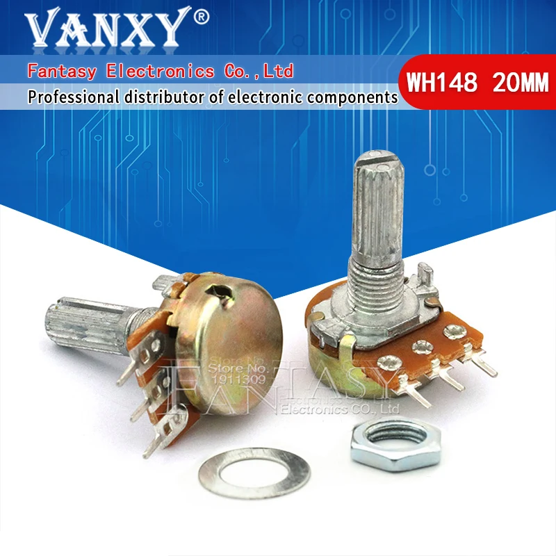 5pcs WH148 3Pin 20mm Potentiometer B1K B2K B5K B10K B20K B50K B100K B250K B500K B1M 1K 2K 5K 10K 20K 50K 100K 250K 500K 1M multiturn potentiometer linear potentiometer rotary potentiometer potentiometer kit trimmer potentiometer