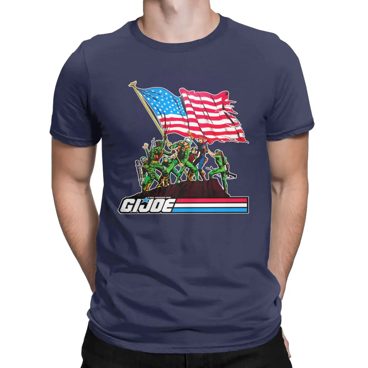 Мужские футболки G.I. Joe 1982, хлопковая Футболка со звездами и полосками Forever, футболка с коротким рукавом Grand Ретро 80 s, футболки с американским героем - Цвет: Тёмно-синий