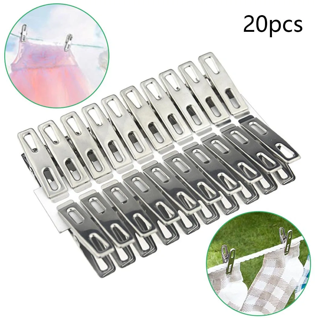 5-20pcs/Pack Stainless Steel Clothespin Hanging Hangers Laundry Windproof Pegs 