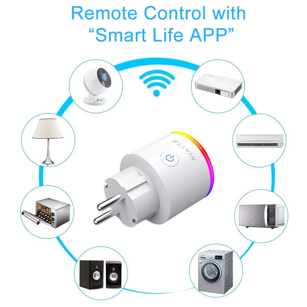 AVATTO смарт разъем Wi Fi розетка с Мощность монитор 16A ЕС RGB Tuya Smart Life выход совместим