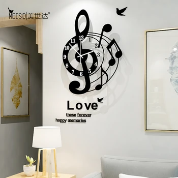 

Musical Notes Art Creative Large Wall Clock Modern Design 3D Fashion Acrylic Clocks Watch Living Room Home Decor Free Shipping