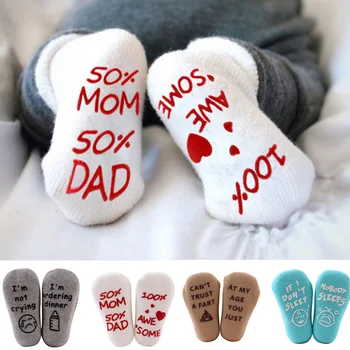 

0-1 Years Newborn Cute Short Socks Sentences Pattern Anti Slip Socks Non-slip Cotton Infant Baby Combed Cotton Baby Slippers