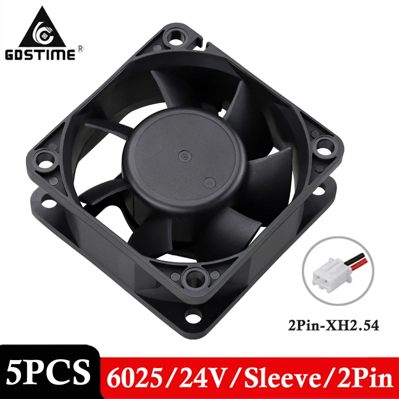 

5 PCS LOT Gdstime 60mm 6025s DC Brushless Axial Fan 24V 2Pin 60mm x 60mm x 25mm 6cm Cooler Fan for Computer PC CPU Case Cooling