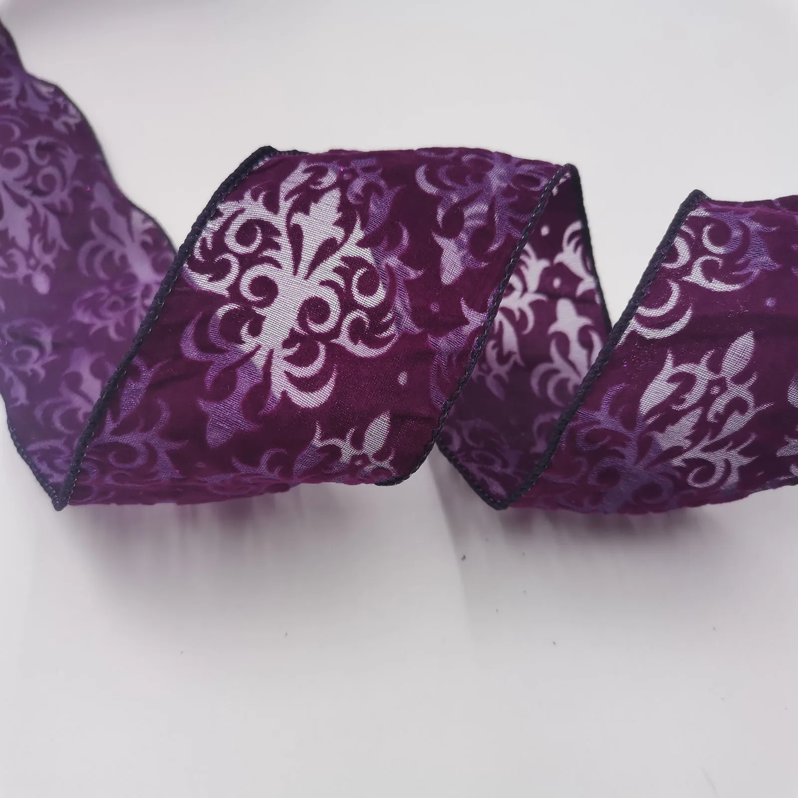 

25YARDS 63MM Wired Edge Decorative Purple Velvet Ribbon With Flower Style for Birthday Decoration Chirstmas Gift DIY Wrapping