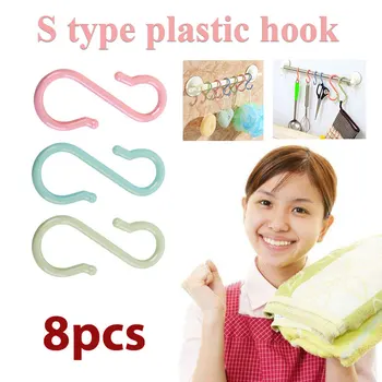 

3 Color PP Hanger Hooks Plastic Hanger Durable Powerful Shoes Clothes Couture Storage Supplies 8pcs/Bag S Shaped Hooks