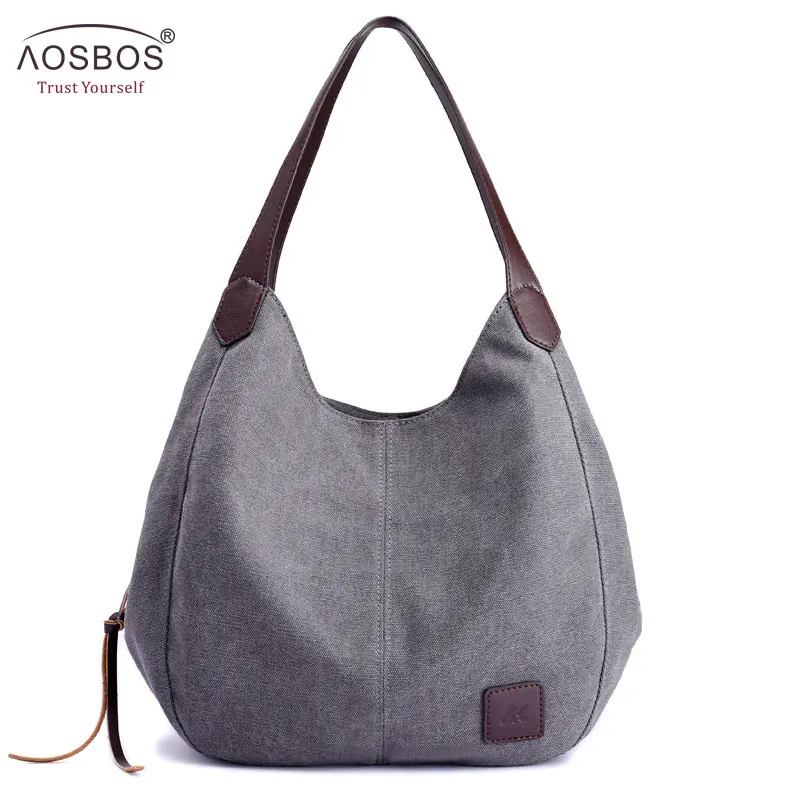Acheter Aosbos 2019 marque femmes toile sac à main de haute qualité femme sac à bandoulière Vintage solide multi poche mode dames fourre tout femme