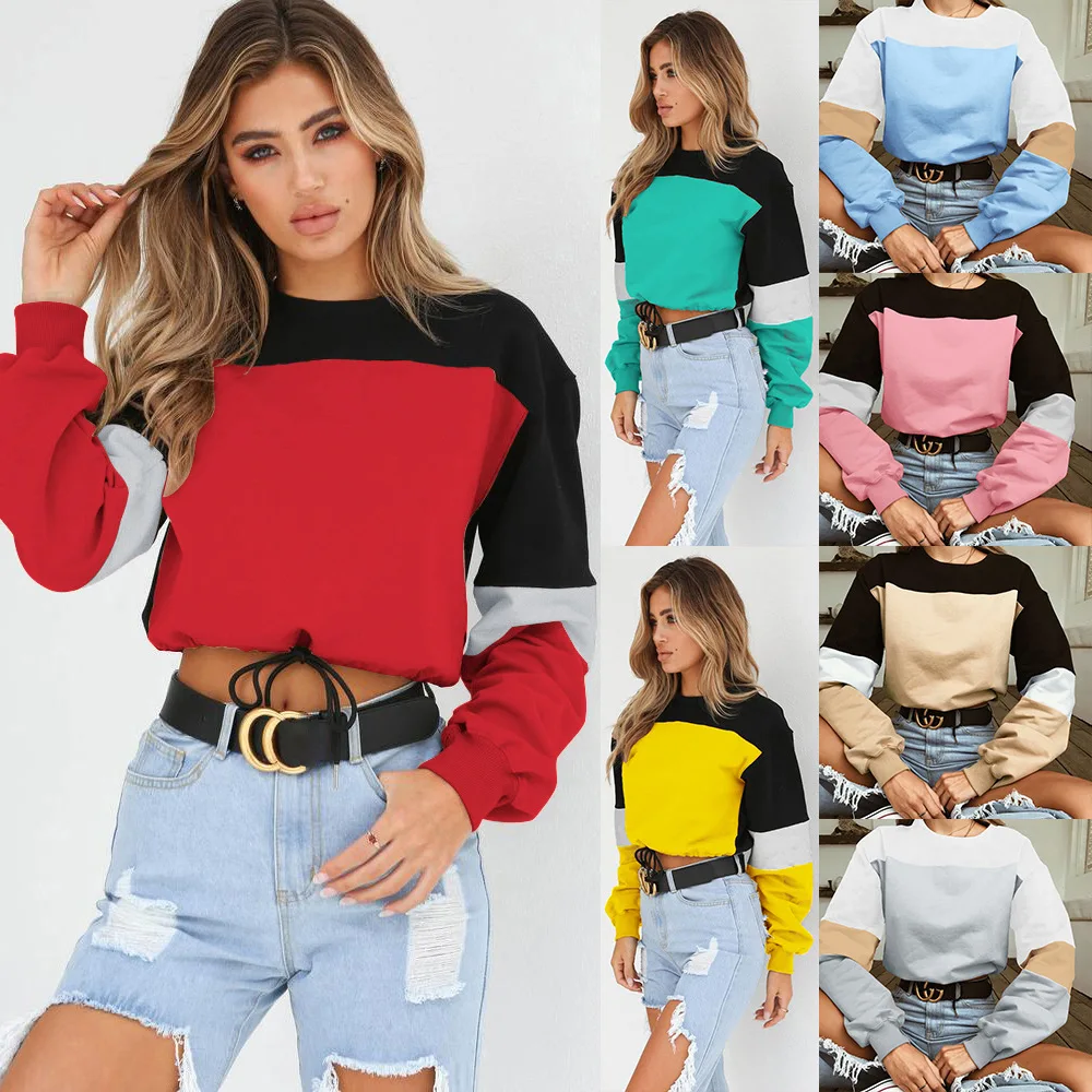 

Women Pullovers Fashion Casual Spring O-Neck Lace Up Basic Pullover Sweatshirt Slim Fit Top