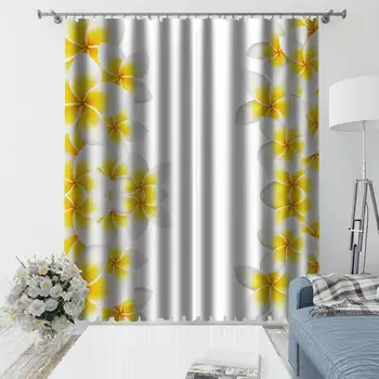 

Customized size Luxury Blackout fresh yellow flower curtains Thick shading soundproof windproof curtain
