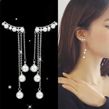 

Crawler Simulated Cuff 1 Pair Earrings Ear Drop Dangle Pearl Tassel Climber