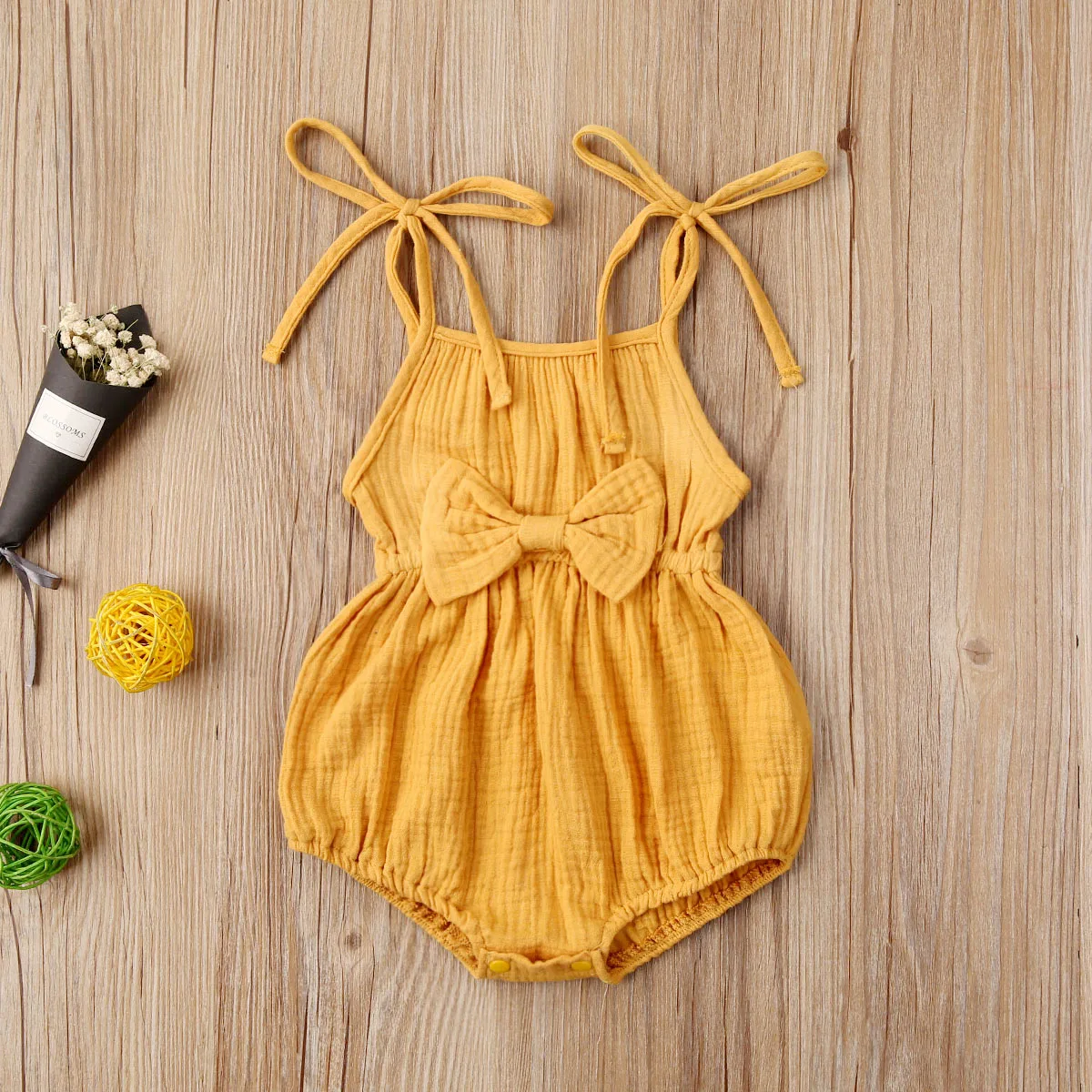 2020 Baby Summer Clothing  Newborn Baby Girl Cute Clothes Srap Romper Cotton Linen Solid Jumpsuit Bowknot Outfits Set Soft - 2