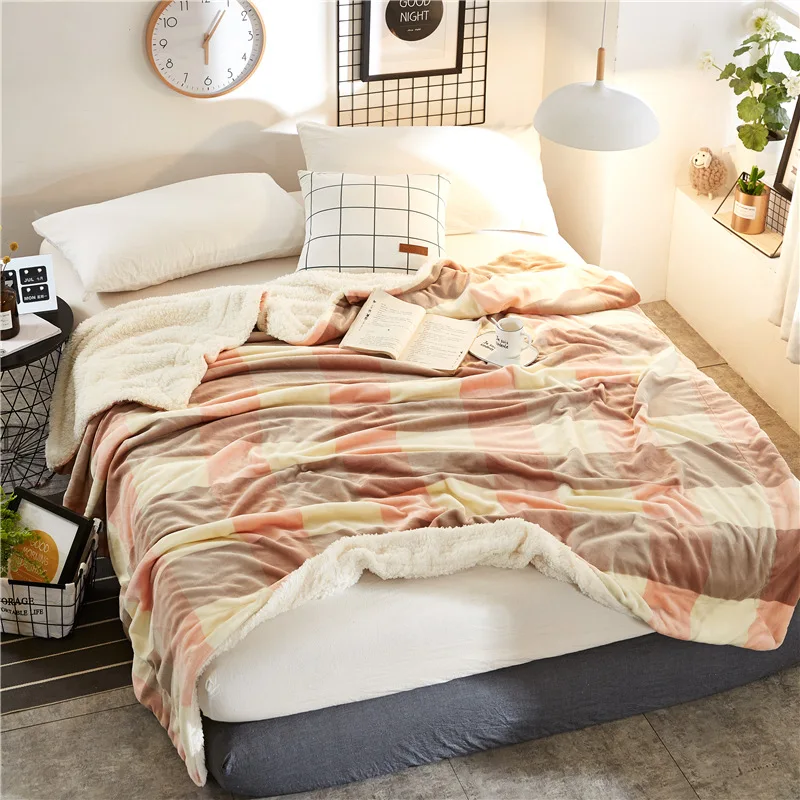 Плотное зимнее одеяло супер теплое мягкое флисовое Фланелевое+ кашемировое AB боковое одеяло для дивана s леопардовое клетчатое Полосатое двойное покрывало для кровати