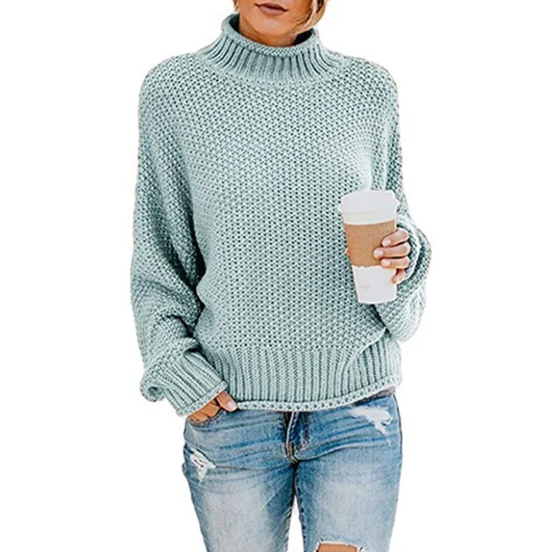 Женский пуловер с высоким воротником свободный свитер большого размера Лидер