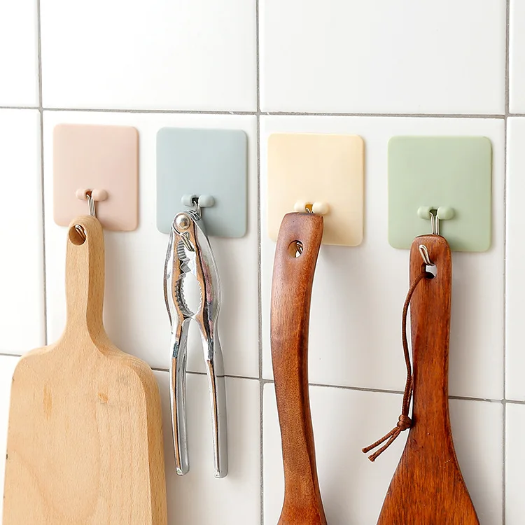 

Square Hanging Hook Strong Adhesive Hook Seamless Kitchen Wall Sticky Hook Bathroom Clothes Hooks Hanger Key Holders