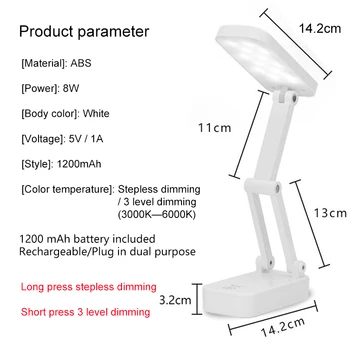 Foldable table lamp for Students Stepless dimming 1200mAh Rechargeable Battery Reading Desk Lamp Lamps Table Dorm LZD0001 2