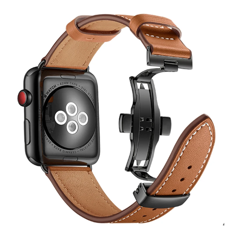 

Leather strap For Apple watch band 4 44mm 40mm correa iwatch 5 4 3 2 band 42mm 38mm Butterfly buckle Apple watch 4 Accessories