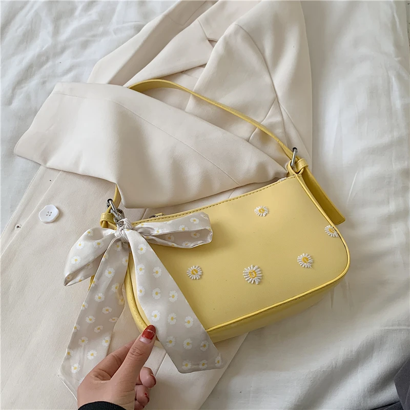 

Burminsa Summer Scarf Daisy Desigh Underarm Bags Girls Wide Strap Shoulder Bags High Quality Flower Women Crossbody Bags 2020