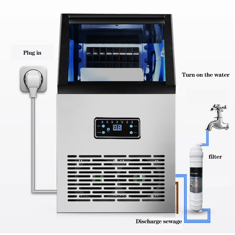80KG/24H Commercial Ice Maker Square Fully Automatic Household Bar Coffee Shop Milk Tea | Бытовая техника