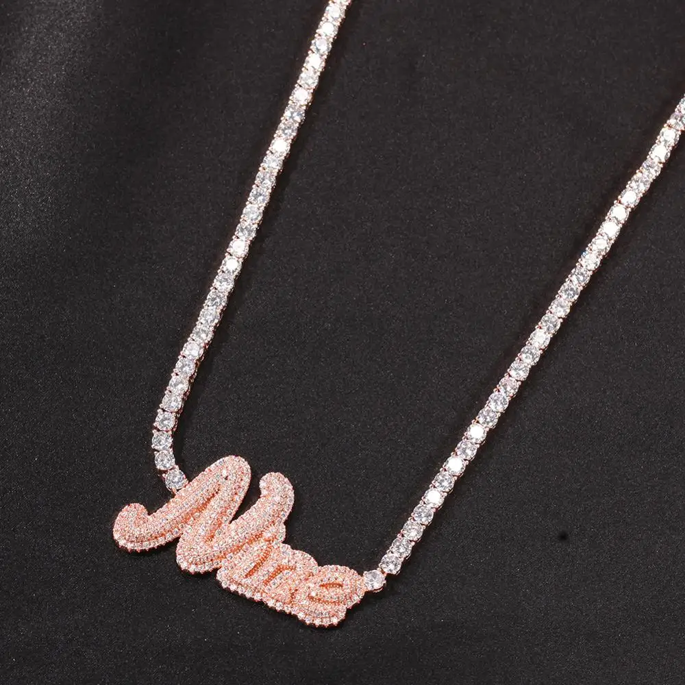 TBTK Customized Name Necklace Cursive Letter Ice Out Handmade Pendant CZ Tennis chain Necklaces Women Hiphop Jewelry Best Gift