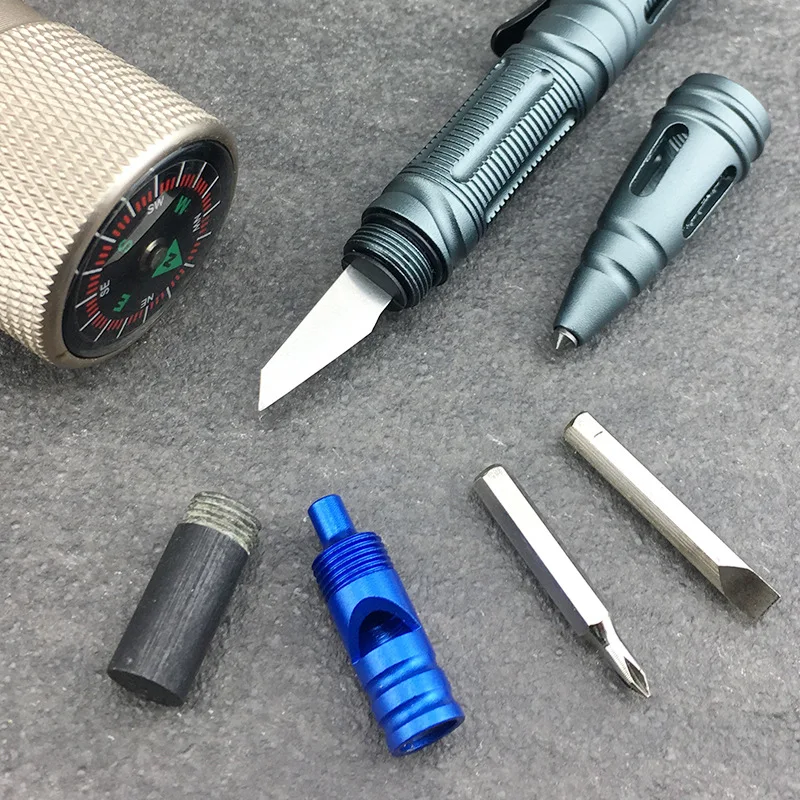Portable Multi-Function Outdoor Survival Tactical Pen Emergency Glass Breaker Self Defense Flashlight Screwdriver EDC Tool