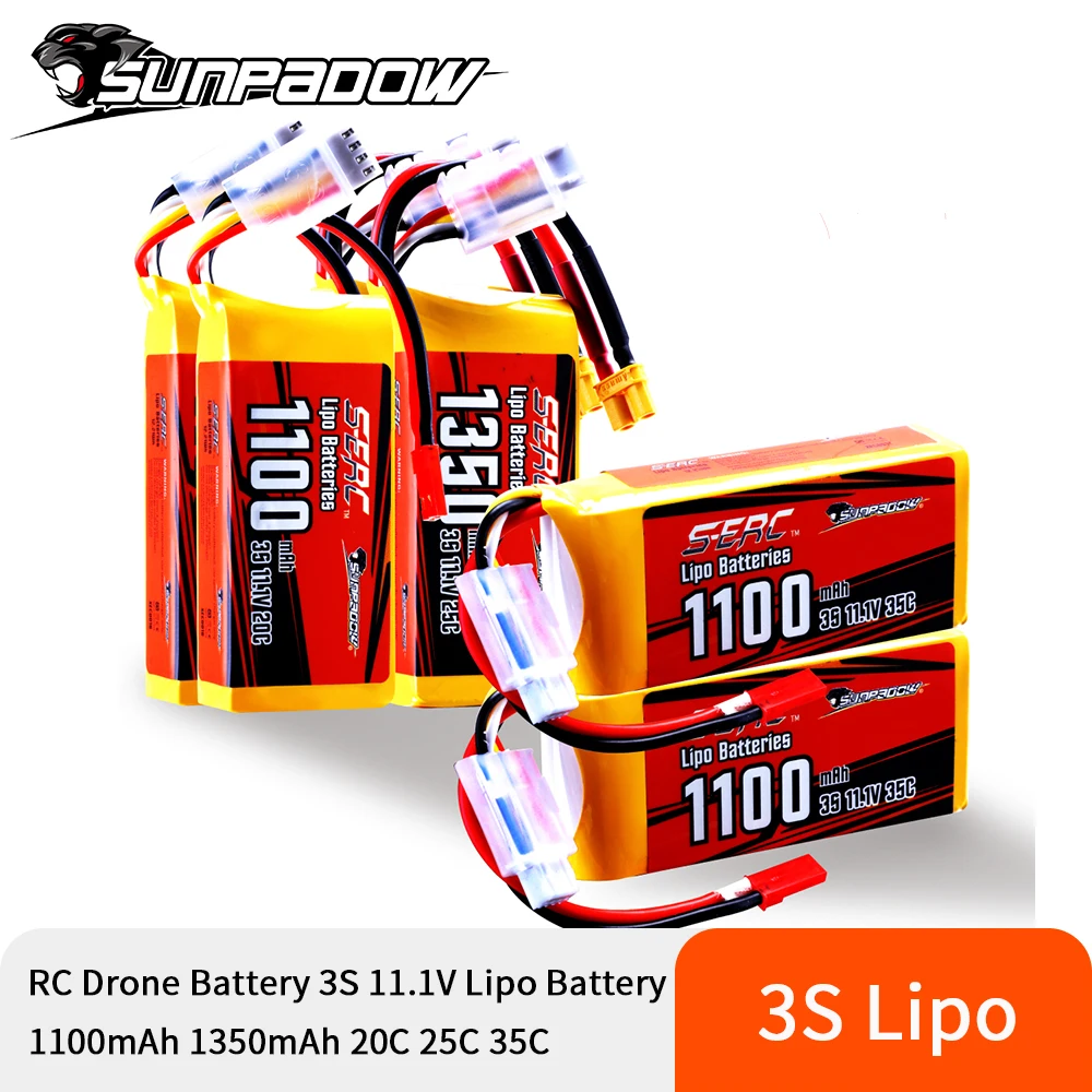 Аккумулятор Lipo Sunpadow 3S 11 1 В 2 упаковки 1100 мА · ч 1350 20C 25C 30C для радиоуправляемого