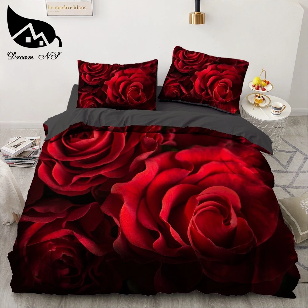 Dream-NS-Red-Rose-3D-Floral-Duvet-Cover-Bedding-Set-Flower-Bed-Linens ...