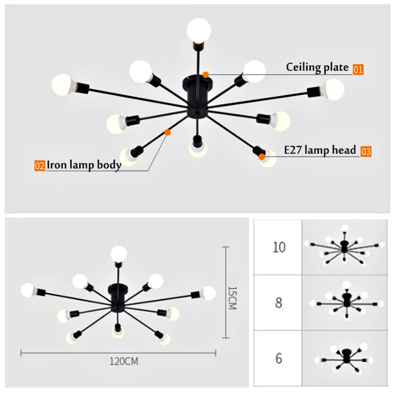  Smuxi Retro Industrial Iron 220V E27 LED Ceiling Lamp Edison Bulb Living Room Bedroom Pendant Light - 4000334219680