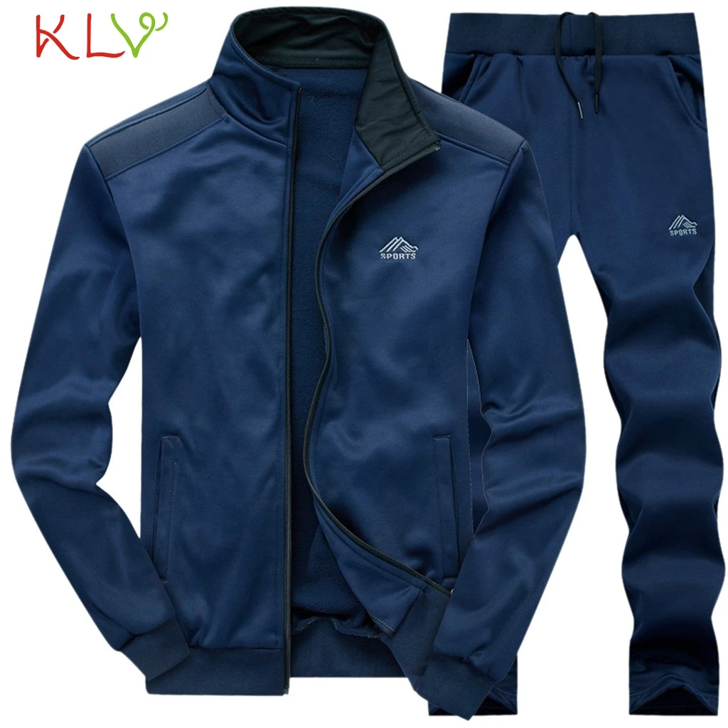 

Men Tracksuits Sweatshirt + Pants New Gyms Thicken Fleece Male Winter Two Piece Set Casual Track Suit Sportswear Clothing 19Sep