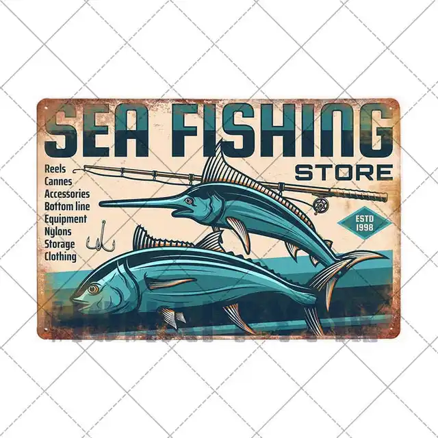 Fish Metal Tin Signs Retro Poster Fishing Site Door Plates Outdoor Decorative Bar Club Iron Wall Plaques Vintage Decor 20x30CM 2181044