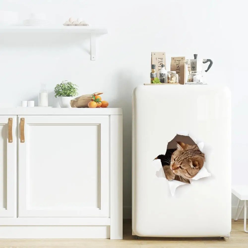 3D. Cute puppy kitten Wall Sticker Bathroom Toilet cupboard Home decoration Decals Background wallpaper Cats and dogs Stickers | Дом и сад
