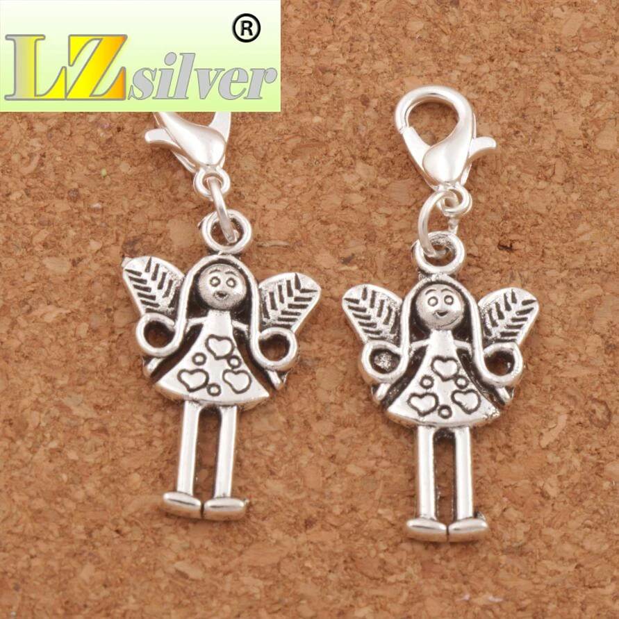 Leaf Wing Heart Angel Forest Girl Lobster Claw Clasp Charm Beads 39x14.8mm 100pcs Zinc Alloy Jewelry DIY C1150