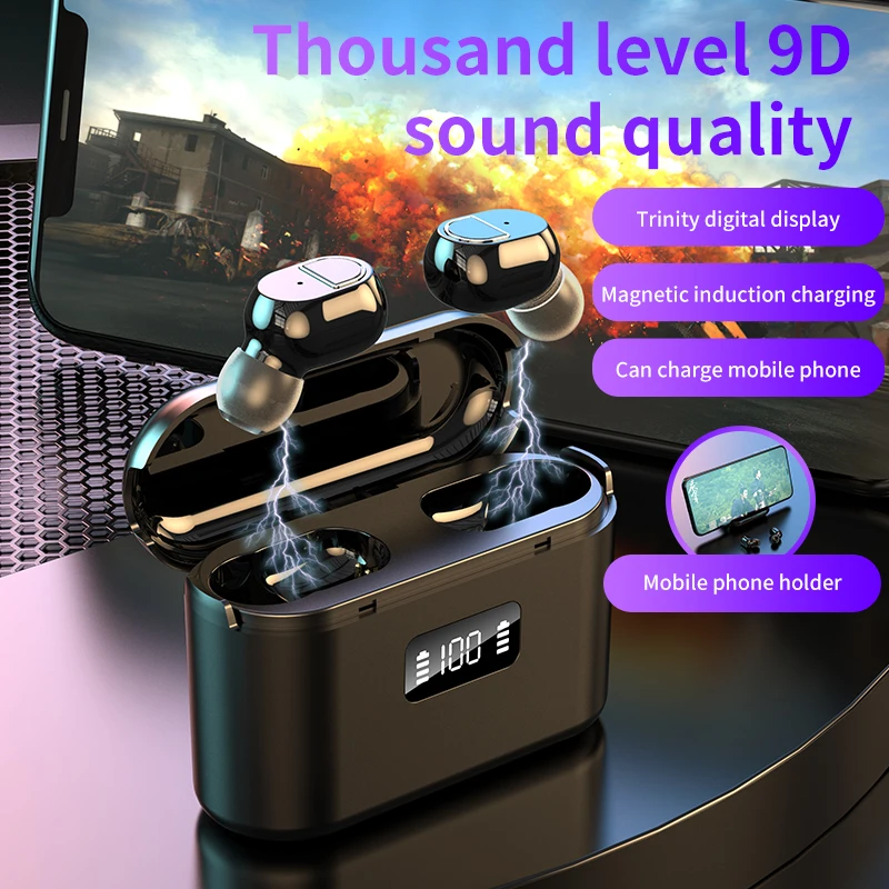 TWS Bluetooth V5.1 Earphones Wireless Headphone 9D HIFI Stereo Waterproof 2000 mAh Harging Case With LED Display HD Mic Headset