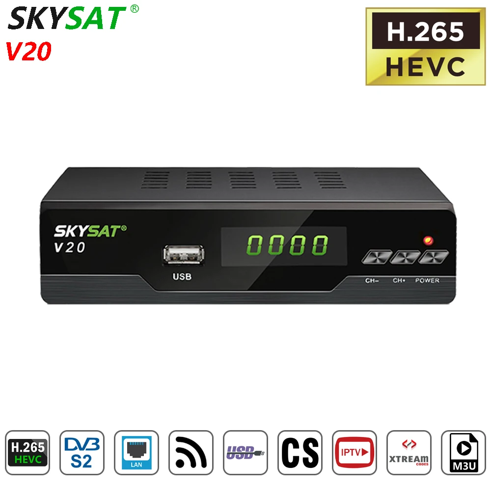HD спутниковый приемник SKYSAT V20 поддержка CS Cline Newcamd H.265 HEVC DVB S2 LAN-порт USB WiFi