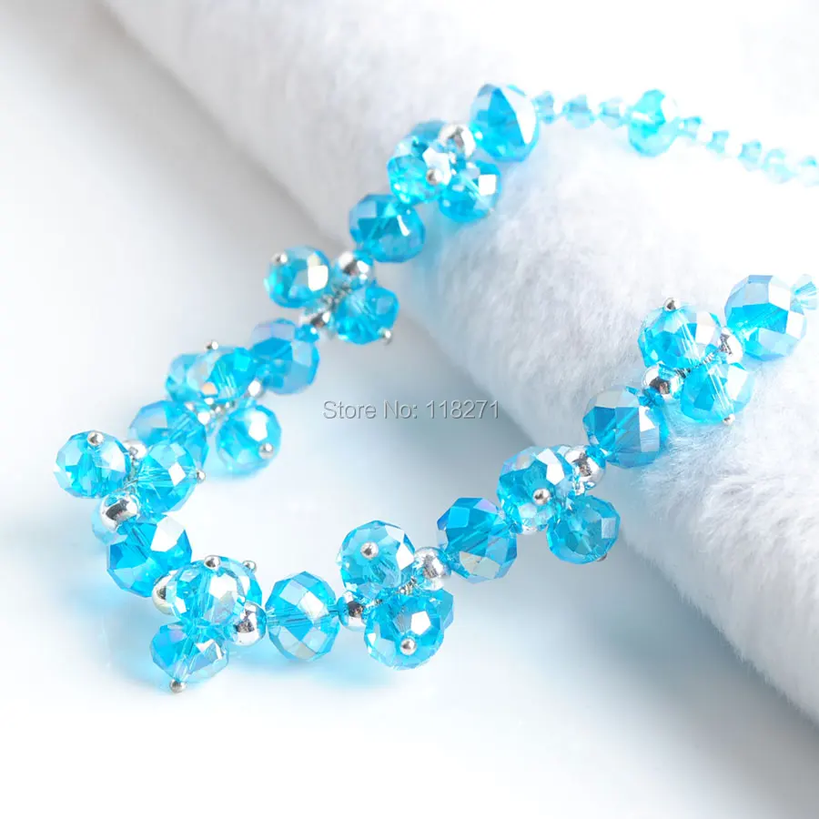 Небесно-голубое хрустальное ожерелье с гранеными бусами 18 дюймов Длина ювелирные изделия застежка Омар PE3397