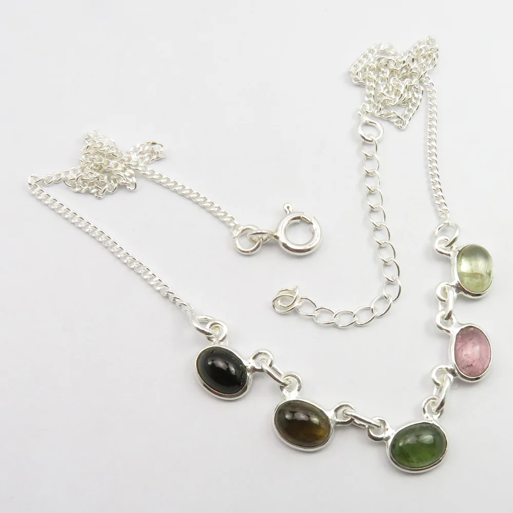 

Solid Silver Rare Oval Tourmaline Necklace 5.9 Grams Fancy Art Jewellery
