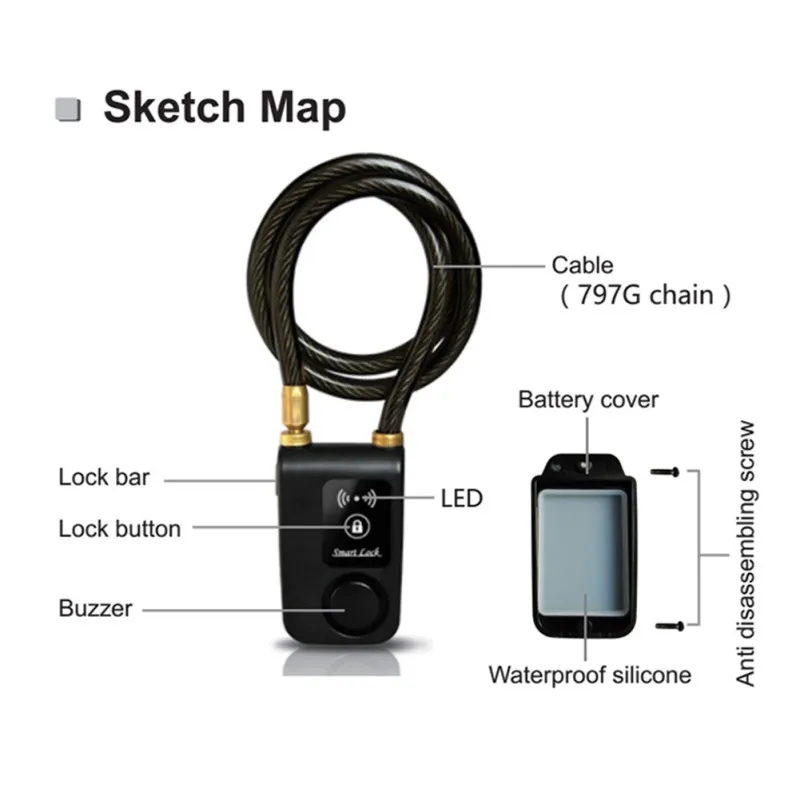 Intelligent Phone APP Control Smart Alarm Bluetooth-compatible Lock Waterproof 110dB Alarm Bicycle Lock Anti Theft bicycle lock