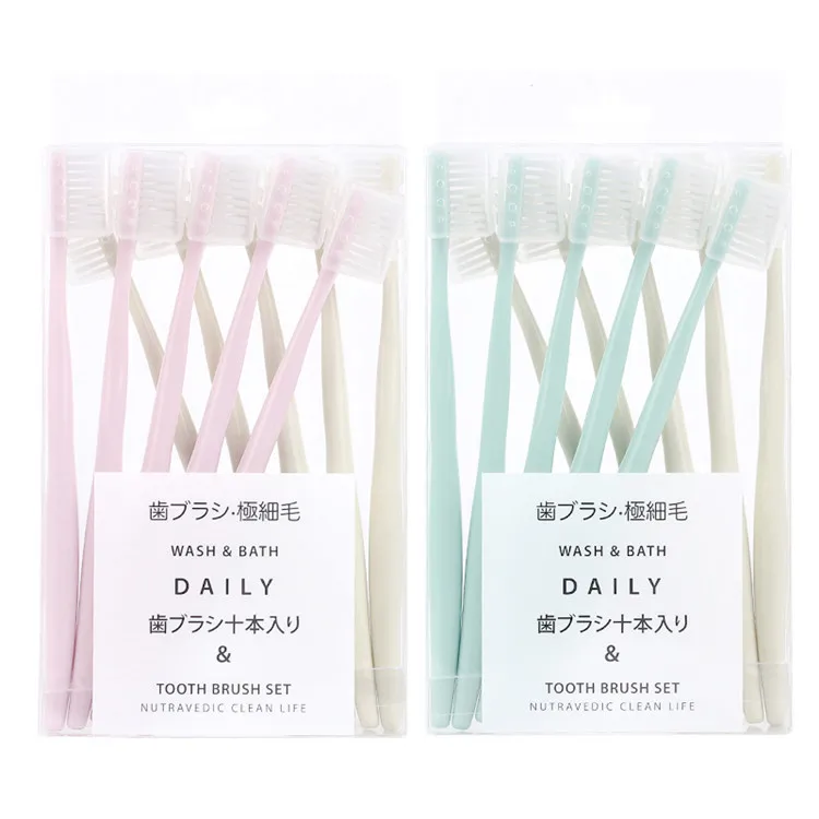 

Japan MUJI-style Macarons Ten Sticks Toothbrush Wechat Business Adult Small Head Soft Toothbrush with Sheath Hot Selling Toothbr