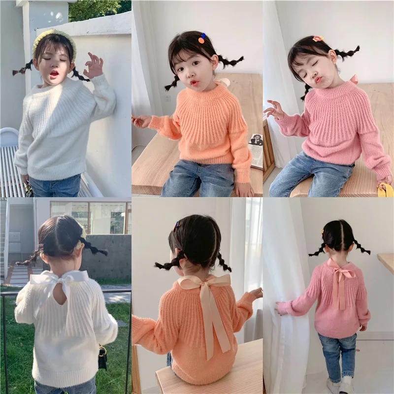 

Snidols 19 Autumn And Winter New Style GIRL'S Sweater Thick Mink Fur Baby GIRL'S Bow Little Princess Sweater
