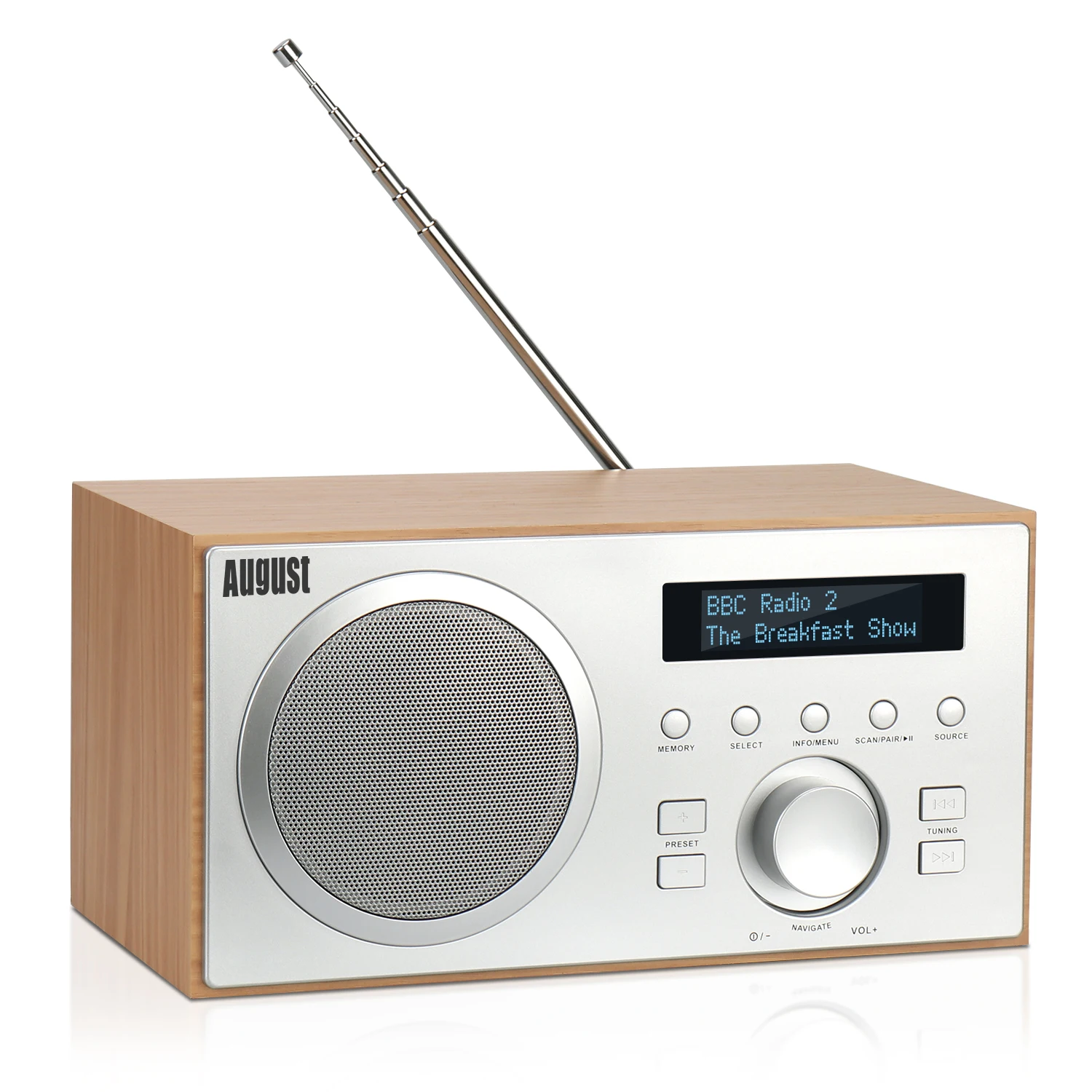 Agosto Mb420 Dab Fm Bluetooth Radio In Legno Digitale Terrestre Usb, Lettore Digitale E Analogico Hifi Sveglia Auricolare Jack