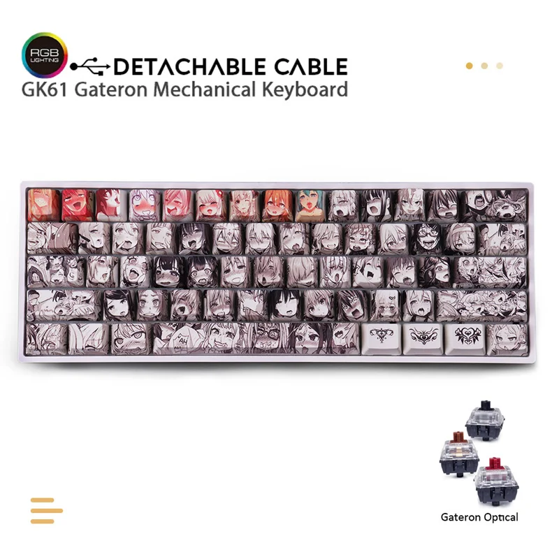 SK61 Mini Ahegao 60% механическая клавиатура USB Съемный кабель краситель сублимация Keycap